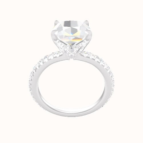 3/4 Pave Engagement Ring With Pave Tulip Prongs w. Surprise Diamond Head