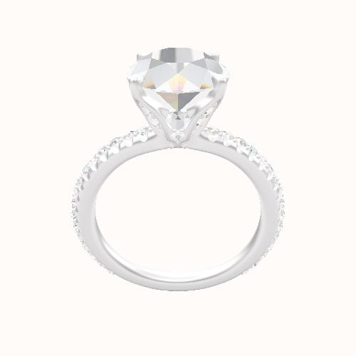 3/4 Pave Engagement Ring With Pave Tulip Prongs w. Surprise Diamond Head