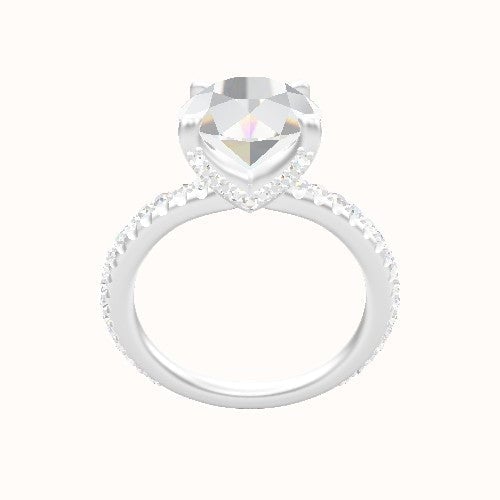 3/4 Pave Engagement Ring With Pave V Prong Head