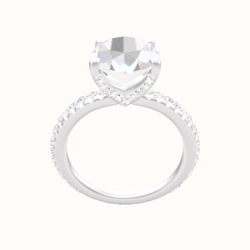 3/4 Pave Engagement Ring With Pave V Prong Head