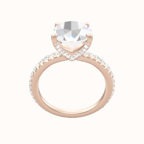 3/4 Pave Engagement Ring With Pave V Prong Head