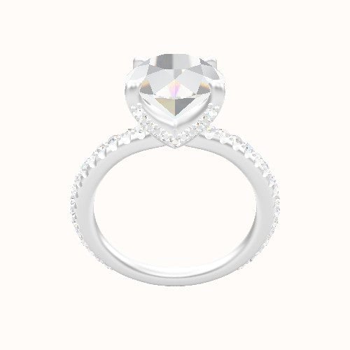 3/4 Pave Engagement Ring With Pave V Prong Head