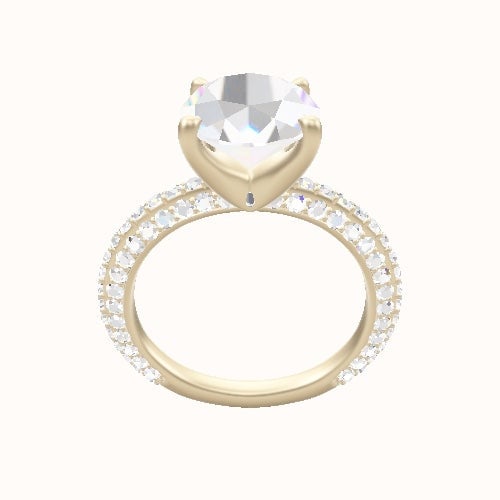 3/4 Three Row Pave Engagement Ring With Four Prong Head
