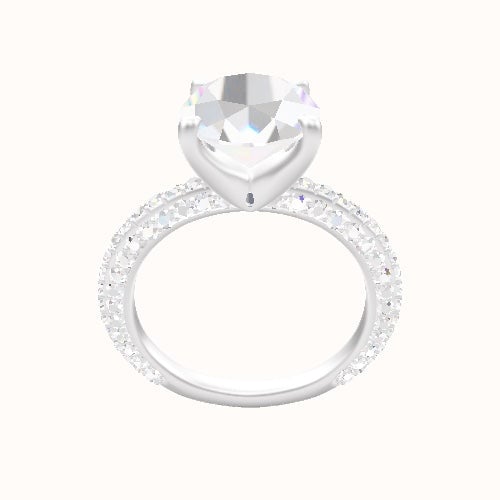3/4 Three Row Pave Engagement Ring With Four Prong Head