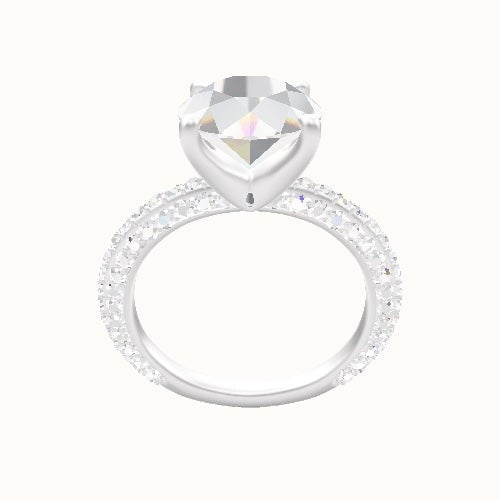 3/4 Three Row Pave Engagement Ring With Four Prong Head