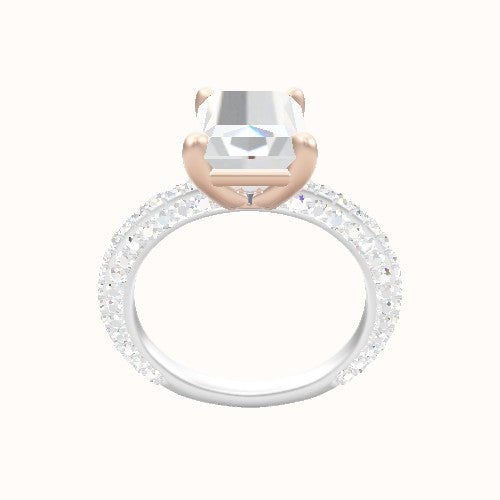 3/4 Three Row Pave Engagement Ring With Low Set Four Prong Head