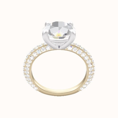3/4 Three Row Pave Engagement Ring With Low Set Four Prong Head