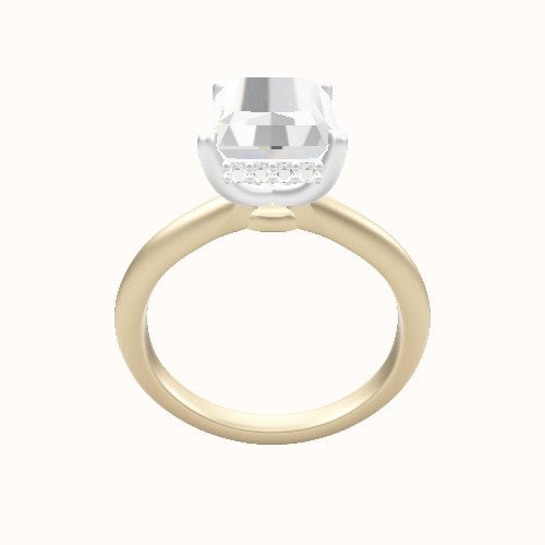 Beveled Solitaire Engagement Ring With Low Set Pave  Hidden Halo Head