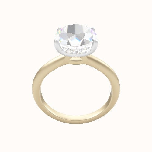 Beveled Solitaire Engagement Ring With Low Set Pave  Hidden Halo Head