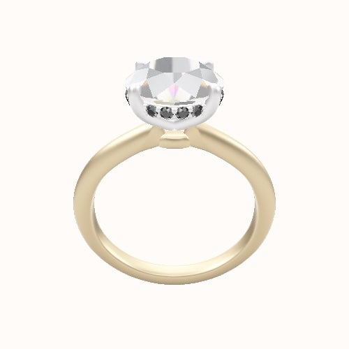 Beveled Solitaire Engagement Ring With Low Set Pave  Hidden Halo Head