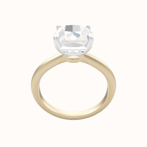 Beveled Solitaire Engagement Ring With Low Set Pave  Hidden Halo Head