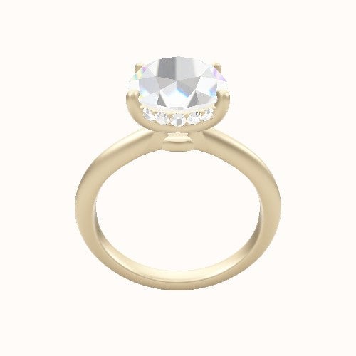 Beveled Solitaire Engagement Ring With Low Set Pave  Hidden Halo Head