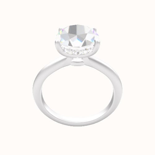 Beveled Solitaire Engagement Ring With Low Set Pave  Hidden Halo Head