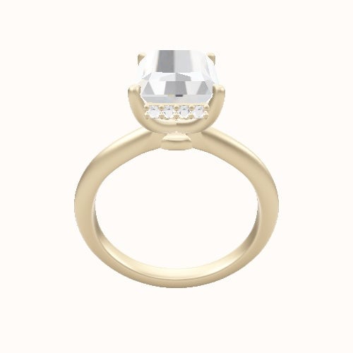Beveled Solitaire Engagement Ring With Low Set Pave  Hidden Halo Head