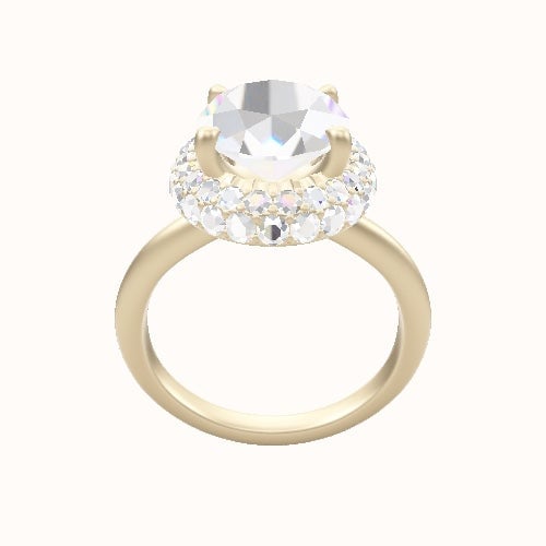 Beveled Solitaire Engagement Ring With Low Set Waterfall Halo Head