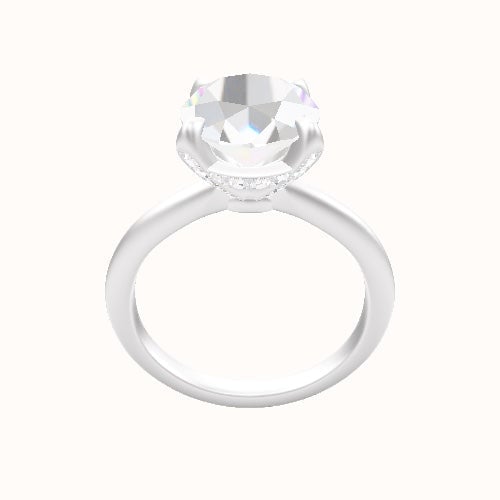 Beveled Solitaire Engagement Ring With Pave Basket Head