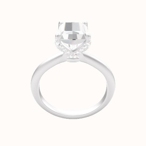 Beveled Solitaire Engagement Ring With Pave Petal Four Prong Head
