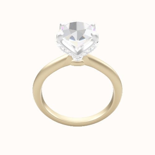 Beveled Solitaire Engagement Ring With Pave Petal Four Prong Head