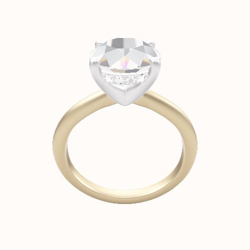 Beveled Solitaire Engagement Ring With V Prong with Hidden Halo Head