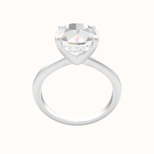 Beveled Solitaire Engagement Ring With V Prong with Hidden Halo Head