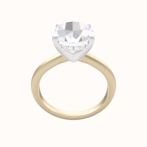 Beveled Solitaire Engagement Ring With V Prong with Hidden Halo Head