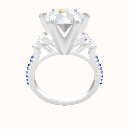 Cathedral Band with Baguette Sidestones Engagement Ring With Classic Six Prong Head