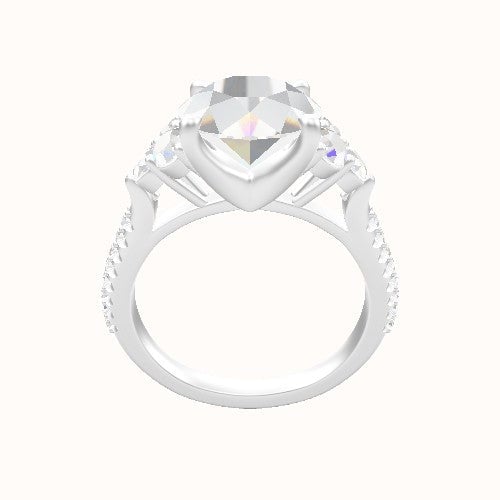 Cathedral Band with Baguette Sidestones Engagement Ring With Four Prong Head