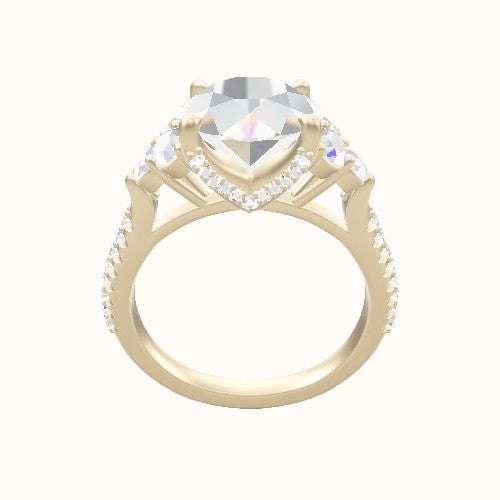 Cathedral Band with Baguette Sidestones Engagement Ring With Pave V Prong Head