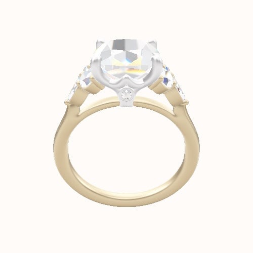 Cathedral Band with Marquise & Round Sidestone Trio Engagement Ring With Crown Four Prong w. Surprise Diamond Head