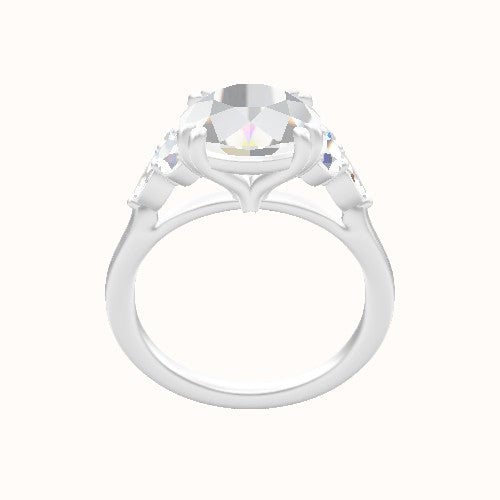 Cathedral Band with Marquise & Round Sidestone Trio Engagement Ring With Double Prongs Head