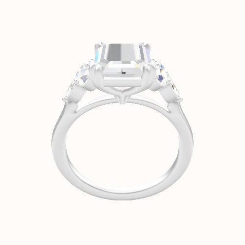 Cathedral Band with Marquise & Round Sidestone Trio Engagement Ring With Double Prongs Head