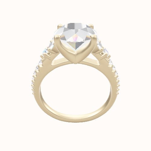 Cathedral Band with Marquise & Round Sidestone Trio Engagement Ring With Four Prong Head
