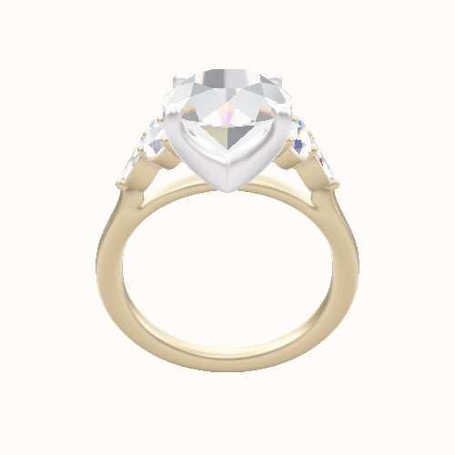 Cathedral Band with Marquise & Round Sidestone Trio Engagement Ring With Four Prong Head