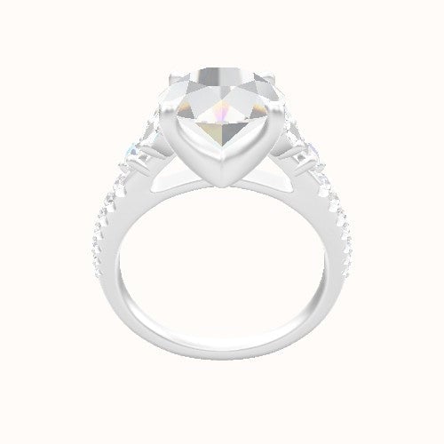 Cathedral Band with Marquise & Round Sidestone Trio Engagement Ring With Four Prong Head