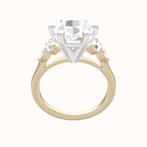 Cathedral Band with Marquise & Round Sidestone Trio Engagement Ring With High Set Six Prong Head