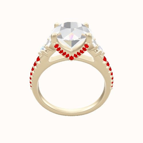 Cathedral Band with Marquise & Round Sidestone Trio Engagement Ring With Pave V Prong Head