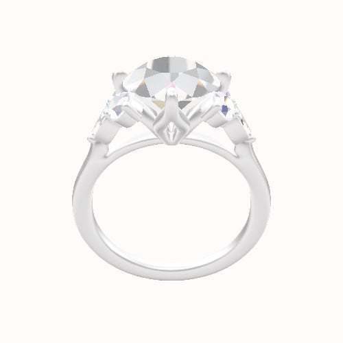 Cathedral Band with Marquise & Round Sidestone Trio Engagement Ring With Petal Compass Prong Head