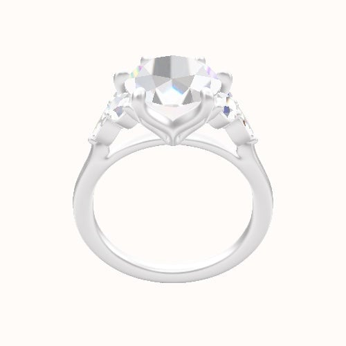 Cathedral Band with Marquise & Round Sidestone Trio Engagement Ring With Petal Six Prong Head