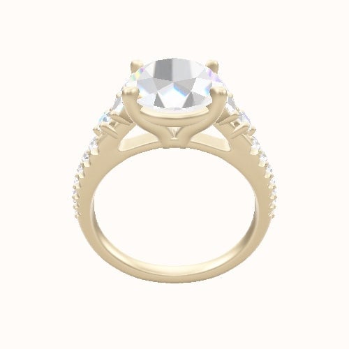Cathedral Band with Marquise & Round Sidestone Trio Engagement Ring With Standard Four Prong Head