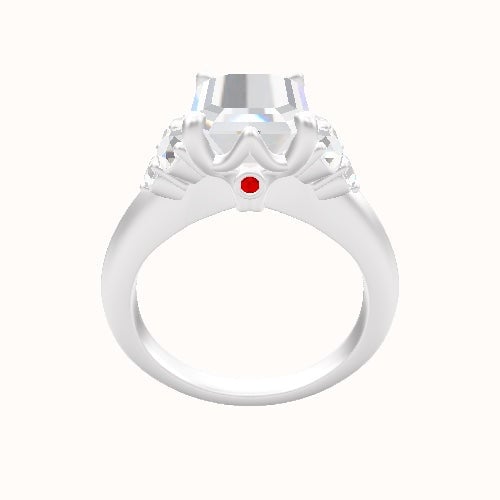 Cathedral Band with Round Sidestone Trio Engagement Ring With Crown Six Prong w. accent Diamond Head