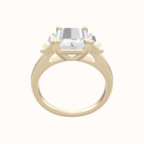 Cathedral Band with Round & Straight Baguette Sidestones Engagement Ring With Low Set Four Prong Head