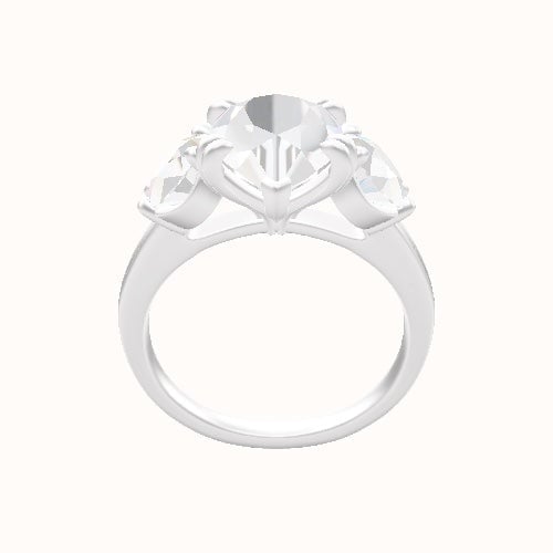 Cathedral Band with Round & Tapered Baguette Sidestones Engagement Ring With Double Prongs Head