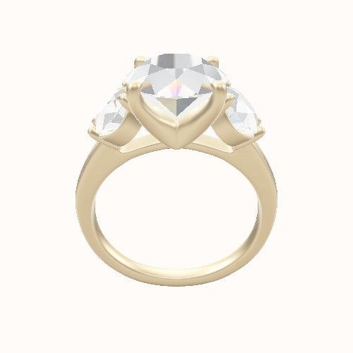 Cathedral Band with Round & Tapered Baguette Sidestones Engagement Ring With Four Prong Head