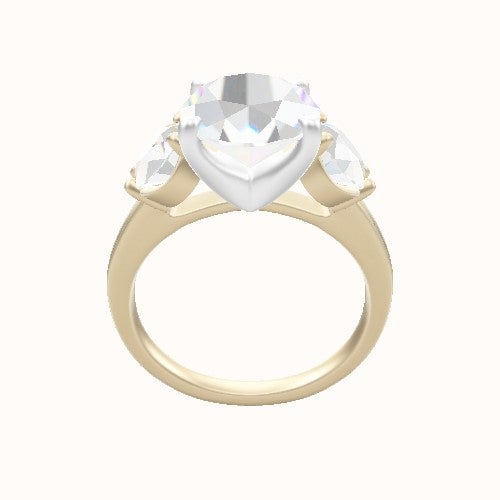 Cathedral Band with Round & Tapered Baguette Sidestones Engagement Ring With Four Prong Head