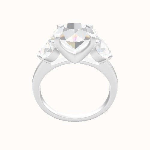Cathedral Band with Round & Tapered Baguette Sidestones Engagement Ring With Four Prong Head