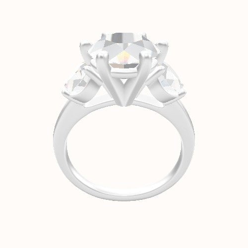 Cathedral Band with Round & Tapered Baguette Sidestones Engagement Ring With High Set Six Prong Head
