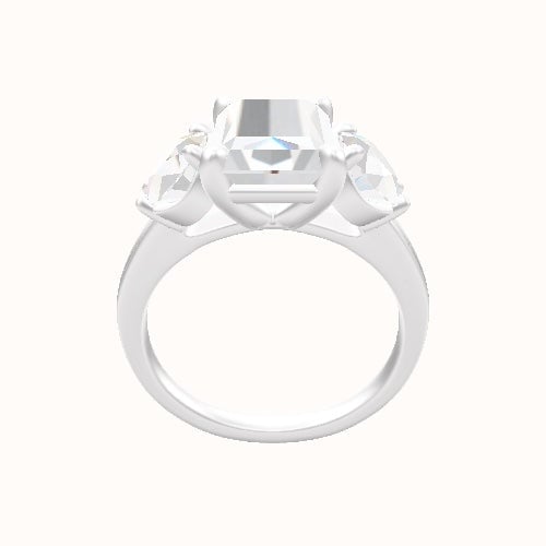 Cathedral Band with Round & Tapered Baguette Sidestones Engagement Ring With Low Set Four Prong Head