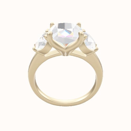 Cathedral Band with Round & Tapered Baguette Sidestones Engagement Ring With Petal Four Prong Head