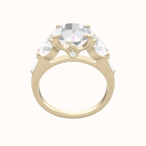 Cathedral Band with Tapered Baguette Sidestones Engagement Ring With Crown Four Prong w. Surprise Diamond Head