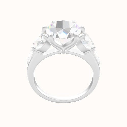 Cathedral Band with Tapered Baguette Sidestones Engagement Ring With Petal Six Prong Head